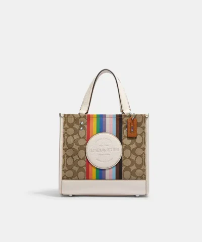 Coach Dempsey Tote 22 In Signature Jacquard With Rainbow Stripe And Coach Patch