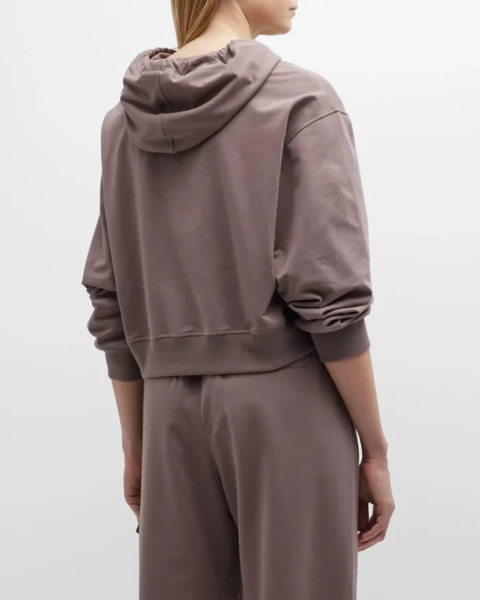 Brunello Cucinelli Monili-Tab Cotton Felpa Crop Hoodie - Image 3