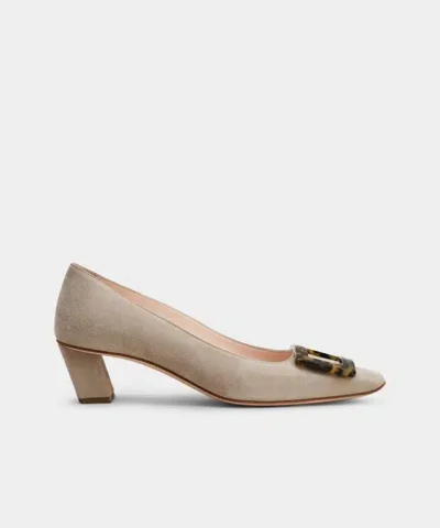 Roger Vivier Belle Vivier Stone Buckle Pumps in Beige Suede