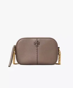 Tory Burch Mcgraw Camera Bag In Silver Maple