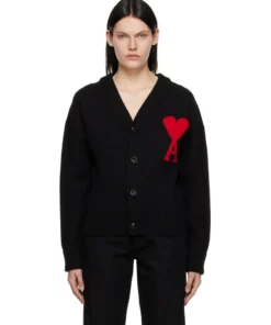 AMI Paris Embroidered Wool Cardigan