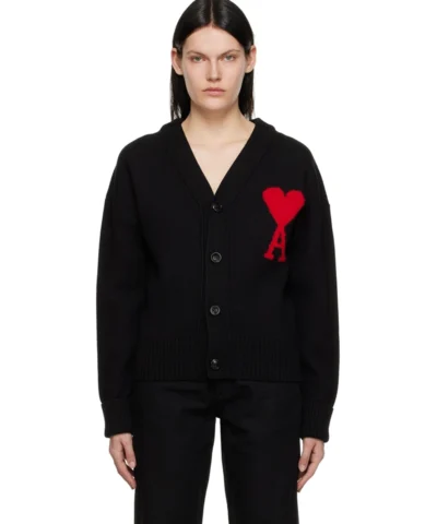 AMI Paris Embroidered Wool Cardigan