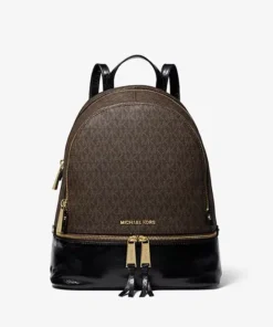 Michael Kors Rhea Medium Logo and Leather Backpack