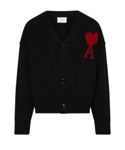 AMI Paris Men's Embroidered Wool Cardigan