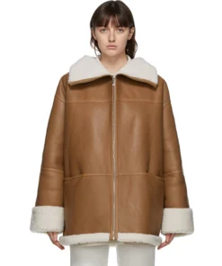 Toteme Signature Shearling Jacket Auburn