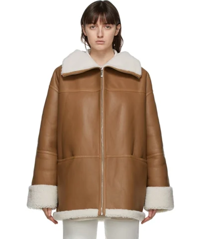 Toteme Signature Shearling Jacket Auburn