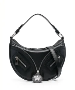Versace Small Repeat Hobo Bag In Black