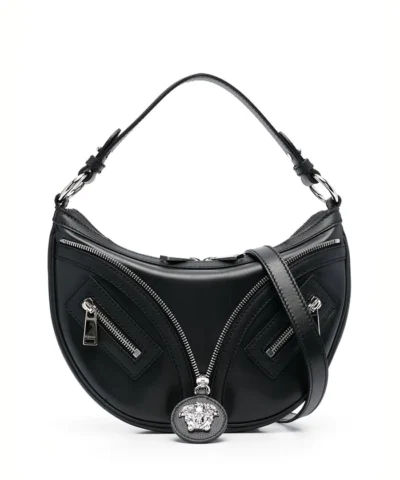 Versace Small Repeat Hobo Bag In Black