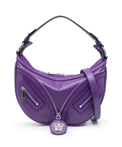 Versace Small Repeat Hobo Bag In Purple