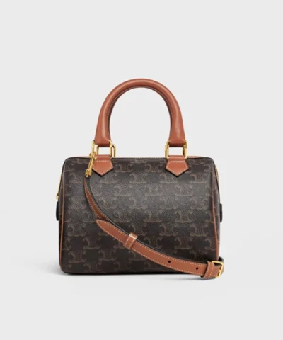 Celine Small Triomphe Canvas Boston Bag Tan Calfskin