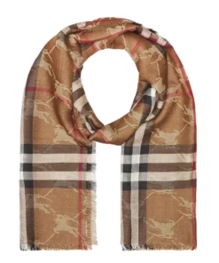Burberry Check Equestrian Knight Design Wool Silk Jacquard Reversible Scarf