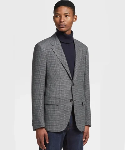 Zegna Pied De Poule Wool, Silk And Linen Jacket