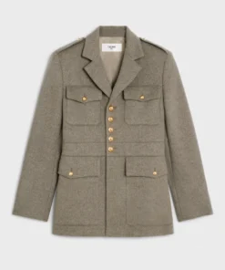 Celine Saharienne Jacket In Diagonal Cashmere Beige Gris