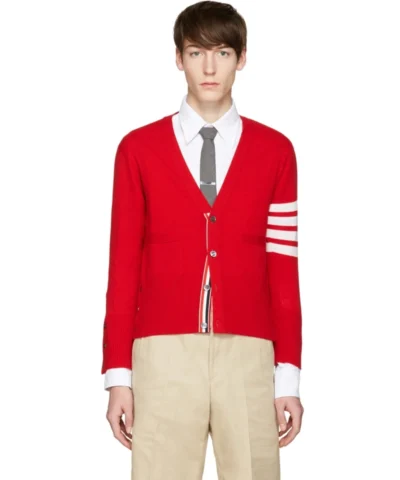 Thom Browne V-Neck 4-Bar Short Cashmere Cardigan In Red