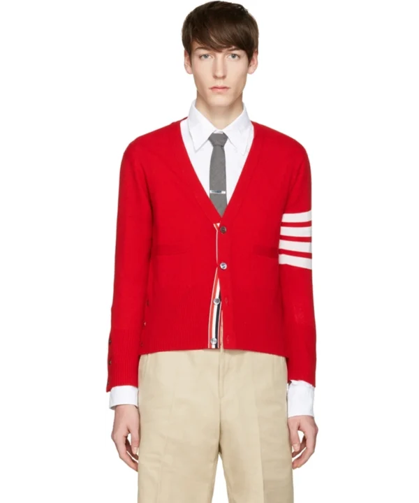 Thom Browne V-Neck 4-Bar Short Cashmere Cardigan In Red