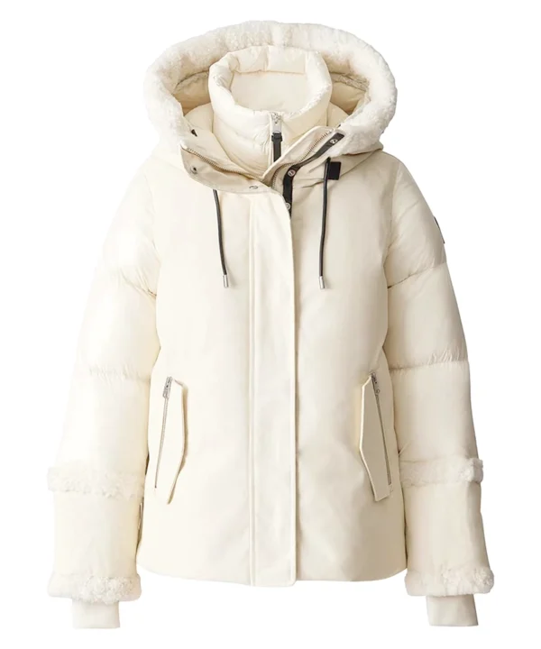 Mackage Cream Shearling Trim Down Puffer Coat