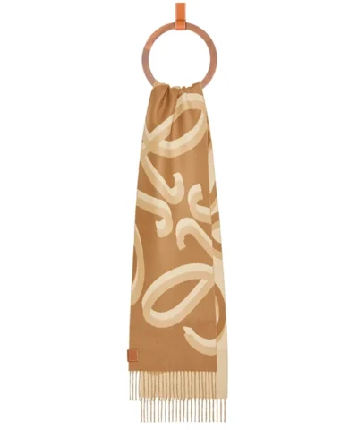 Loewe Fringed Leather-Trimmed Printed Wool-Blend Scarf
