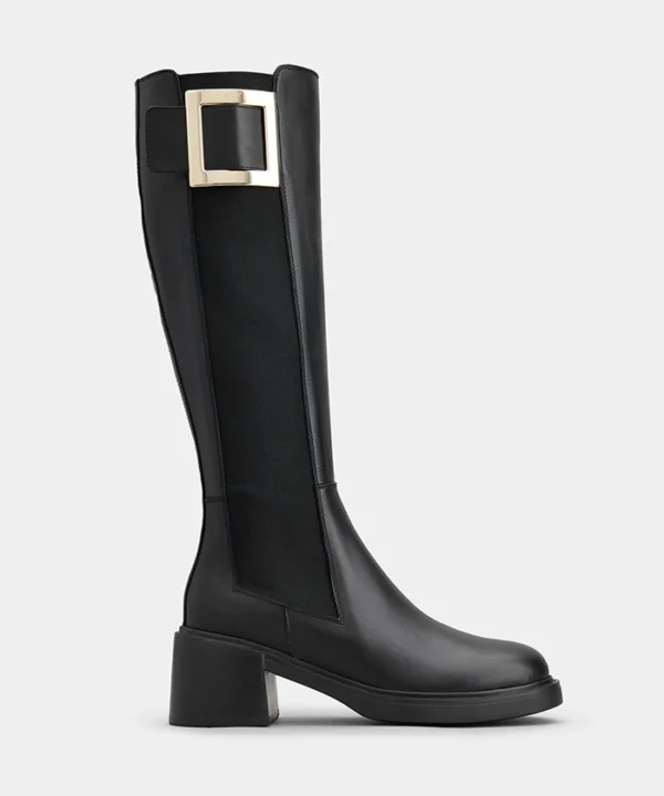 Roger Vivier Viv' Rangers Metal Buckle Chelsea Boots in Leather