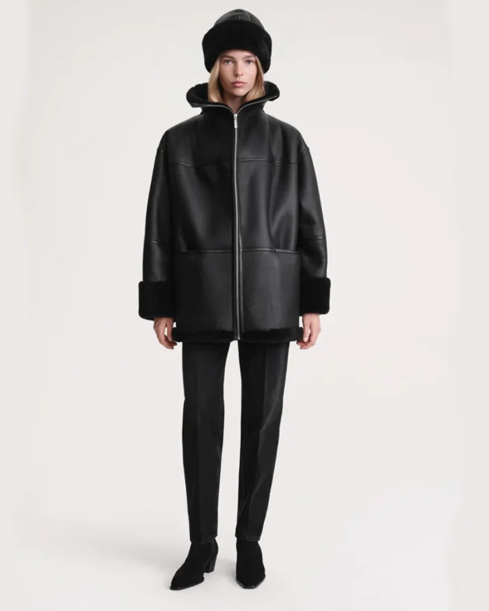 Toteme Signature Shearling Jacket Black - Image 2