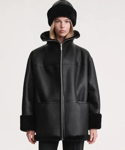 Toteme Signature Shearling Jacket Black