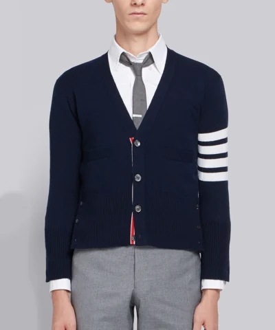 Alternative view of Thom Browne V-Neck 4-Bar Short Cashmere Cardigan In Navy