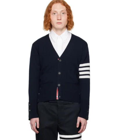 Thom Browne V-Neck 4-Bar Short Cashmere Cardigan In Navy
