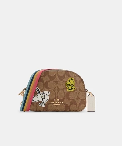Coach X Peanuts Mini Serena Satchel In Signature Canvas With Varsity Patches