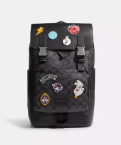 Disney X Coach Track Backpack In Signature Canvas With Patches