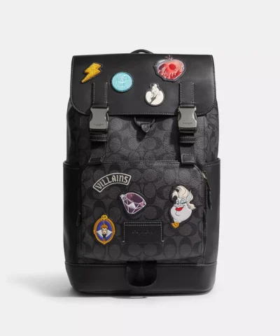 Disney X Coach Track Backpack In Signature Canvas With Patches