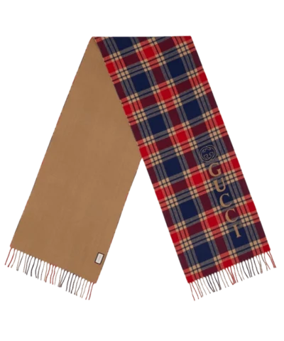 Gucci Tartan Double Faced Logo Scarf