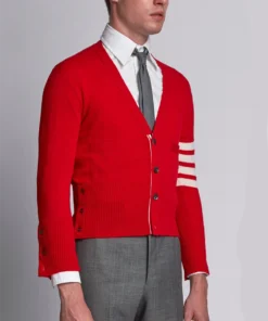 Alternative view of Thom Browne V-Neck 4-Bar Short Cashmere Cardigan In Red