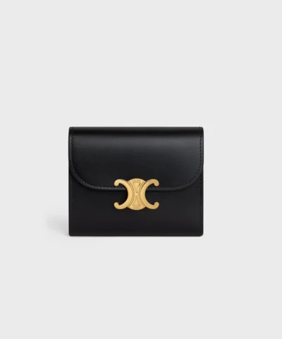 Celine Small Wallet Triomphe In Shiny Calfskin Black