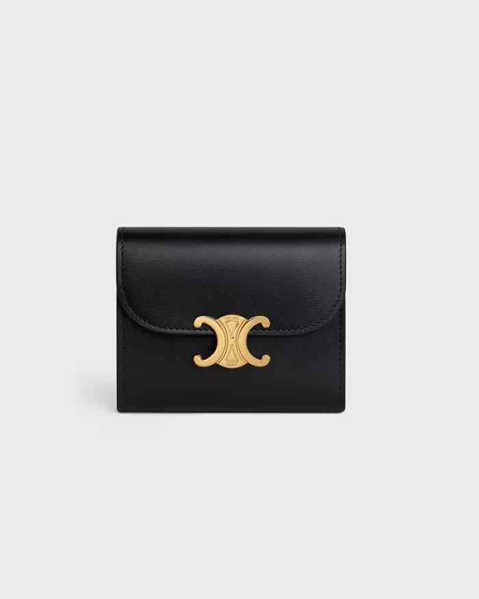 Celine Small Wallet Triomphe In Shiny Calfskin Black