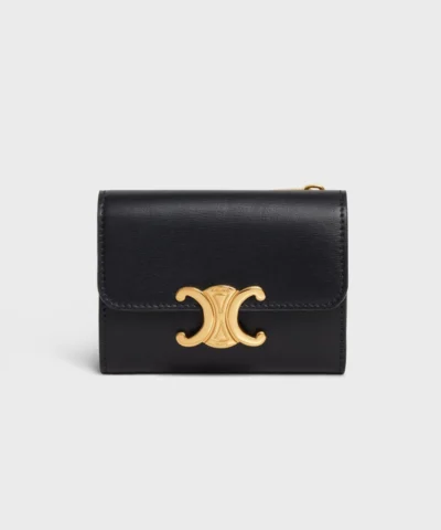 Celine Compact Wallet Coin Triomphe In Shiny Calfskin Black