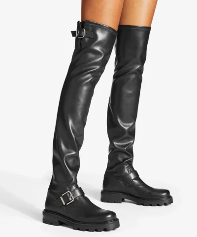 Alternative view of Jimmy Choo Black Stretch Bonded Fabric Biker II Over The Knee-High Boots