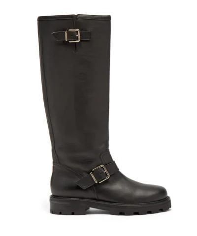Jimmy Choo Black Biker II 35 Buckled Leather Knee Boots