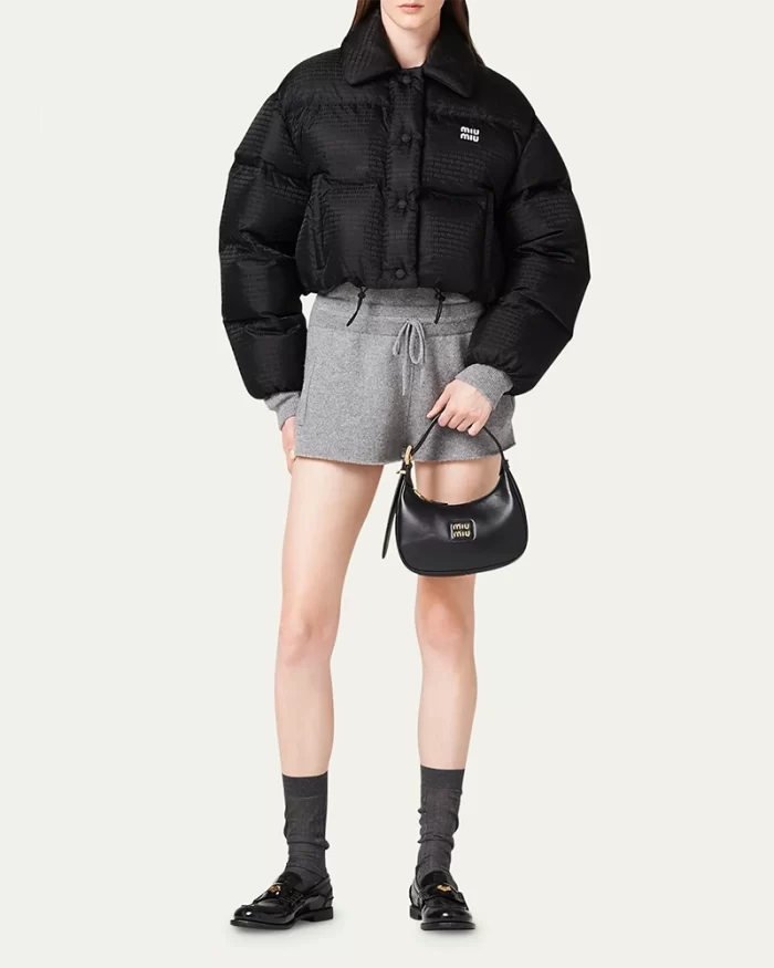 Miu Miu Logo-Print Crop Puffer Jacket - Image 2