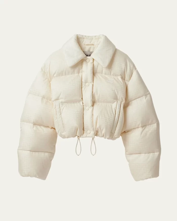 Miu Miu Logo-Print Crop Puffer Jacket - Image 5