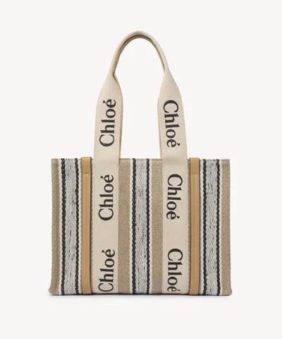 Chloe Woody Medium Striped Linen Tote Bag