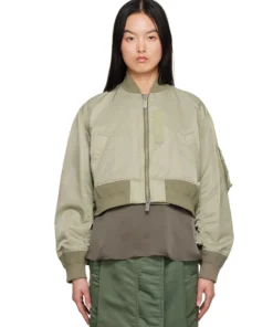 Sacai Khaki Cropped Bomber Jacket