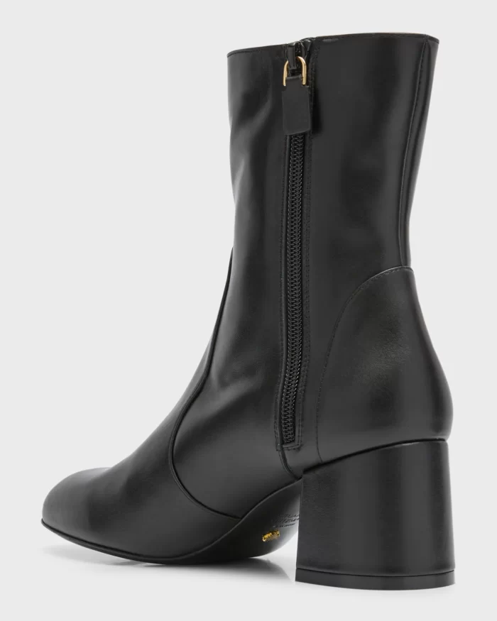 Stuart Weitzman Flareblock Leather Zip Ankle Booties - Image 4