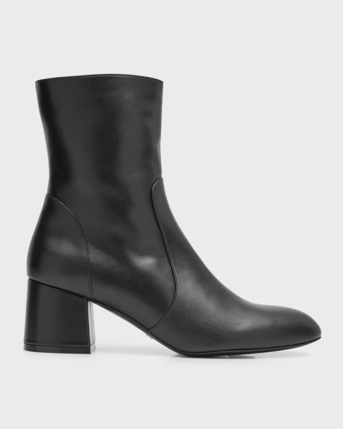 Stuart Weitzman Flareblock Leather Zip Ankle Booties