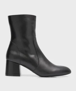 Stuart Weitzman Flareblock Leather Zip Ankle Booties