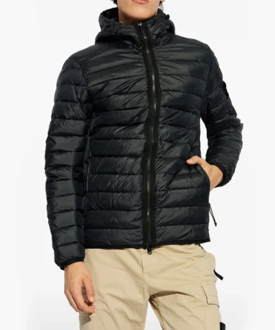 Stone Island Compass-Logo Hooded Navy Blue Down Jacket