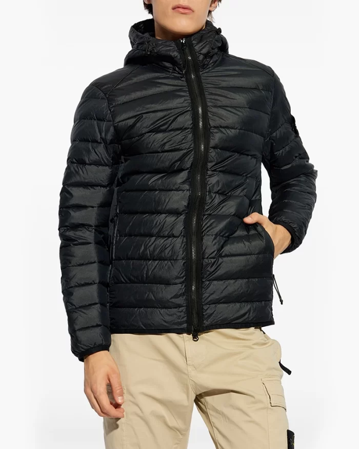 Stone Island Compass-Logo Hooded Navy Blue Down Jacket