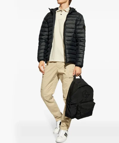 Alternative view of Stone Island Compass-Logo Hooded Navy Blue Down Jacket